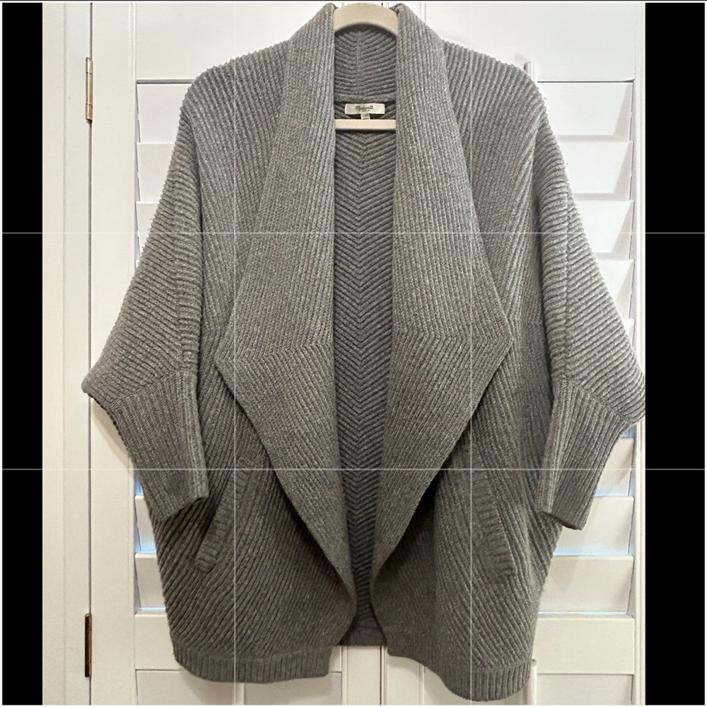 Madewell Sweater | Sculptor Cardigan Ribbed Wool Sweater | Gray | S/XS